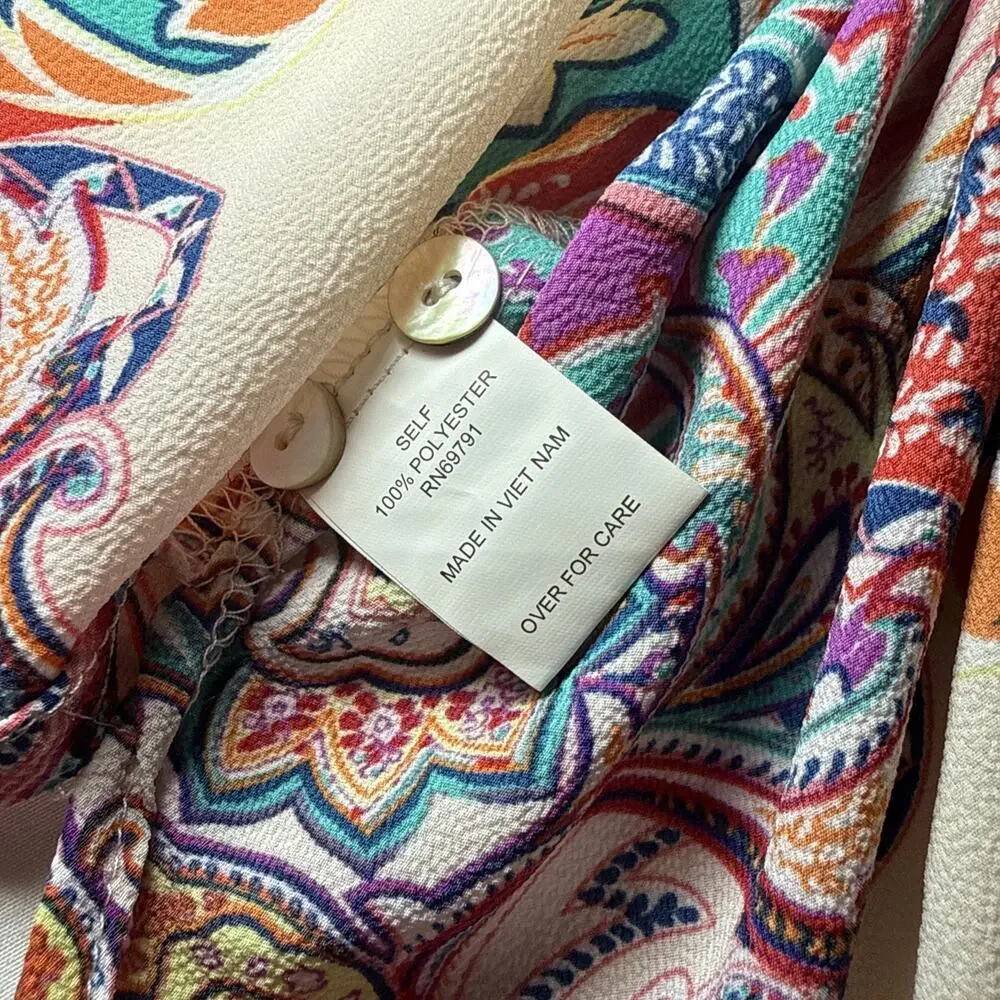 Figueroa & Flower Tunic Dress Womens XL Multicolor Paisley Boho Pocket Shirt EUC